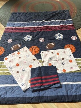 jumping beans Navy, White and Orange Kids Sports Comforter Set